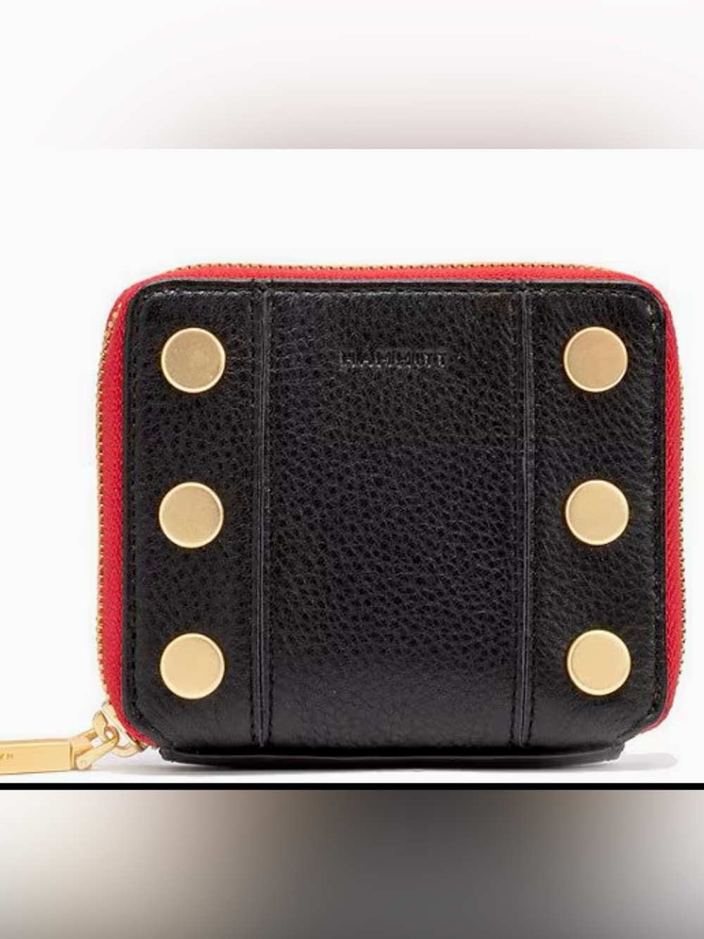 New Hammitt Black Leather 5 North Wallet Red Zipper Gold Hardware
